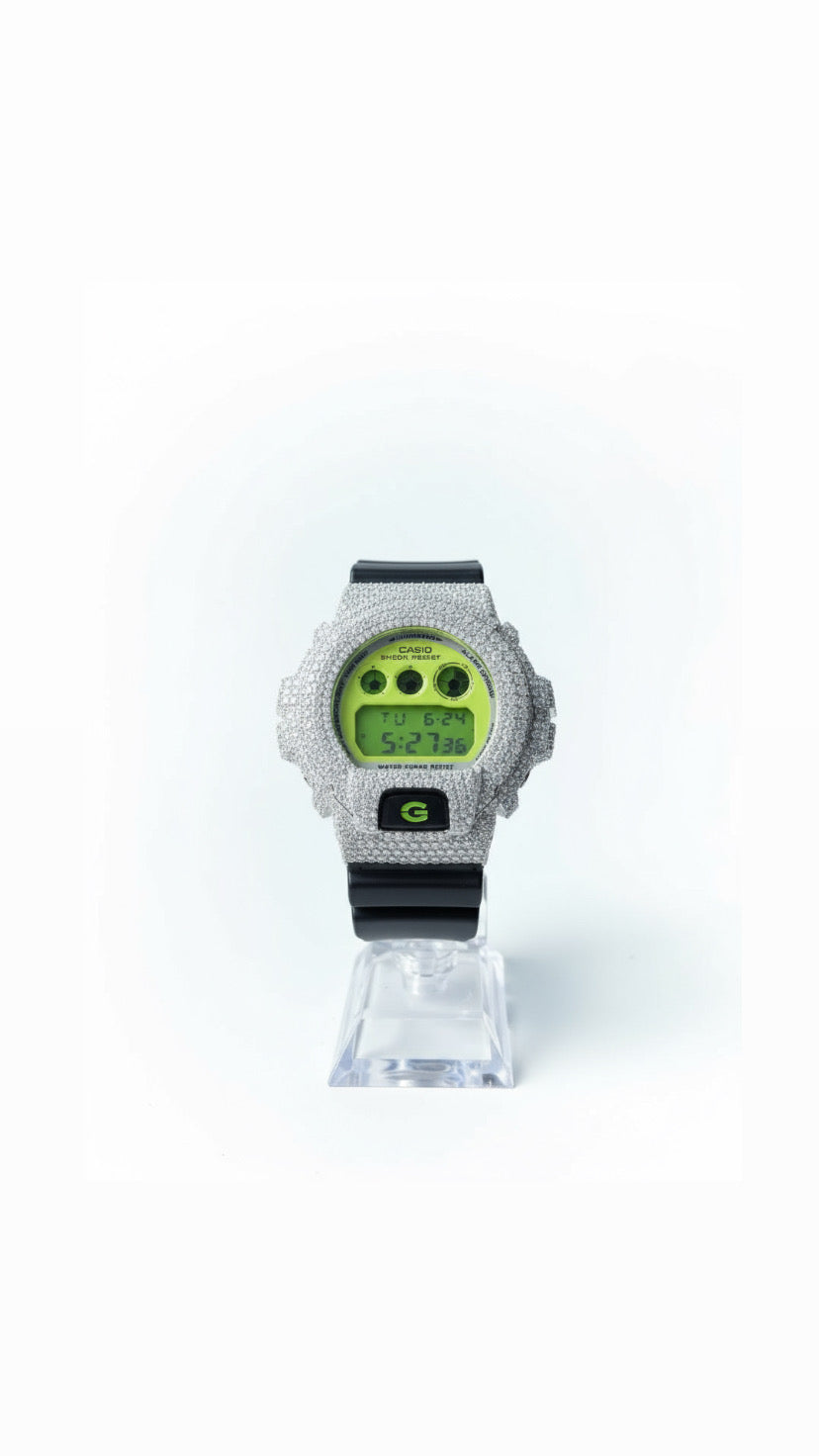 Diamond G-Shock DW6900 - Green Face - Silver Bezel