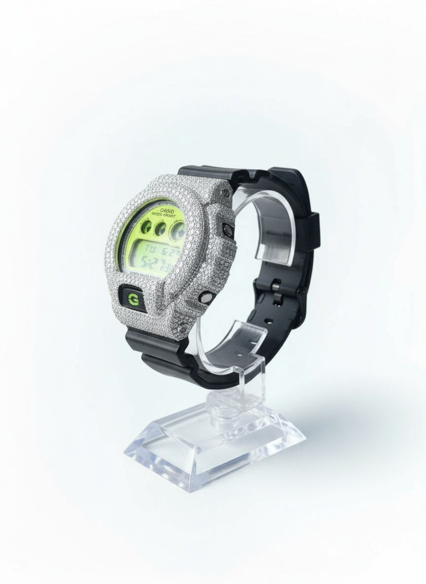 Diamond G-Shock DW6900 - Green Face - Silver Bezel