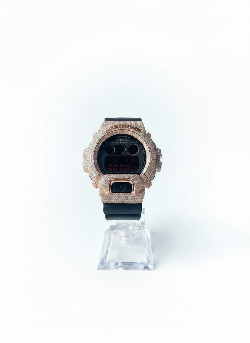 Diamond G-Shock - DW6900 - Grey Face - Rose Gold Bezel